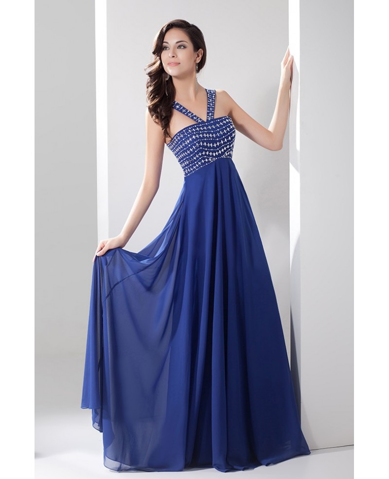 A-line Halter Floor-length Chiffon Prom Dress With Beading - Click Image to Close