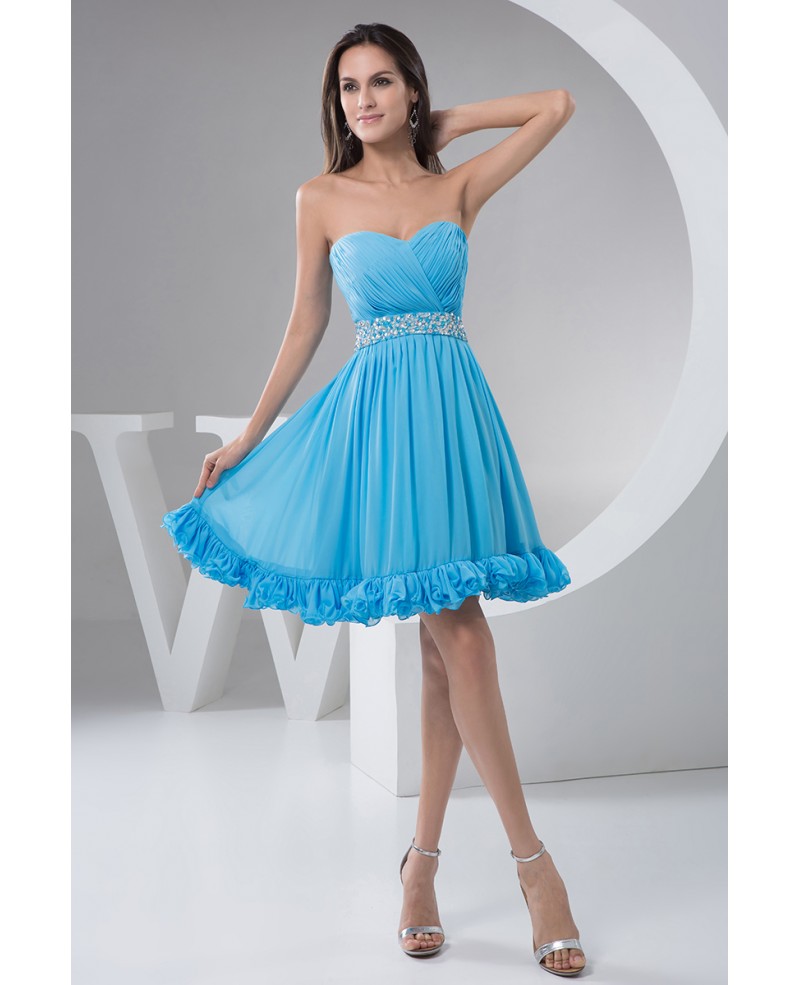 A-line Sweetheart Knee-length Chiffon Homecoming Dress With Beading - Click Image to Close