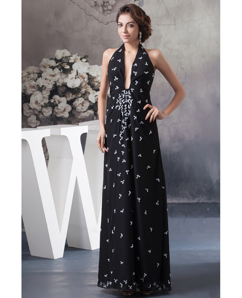 A-line Halter Floor-length Chiffon Evening Dress With Sequins - Click Image to Close