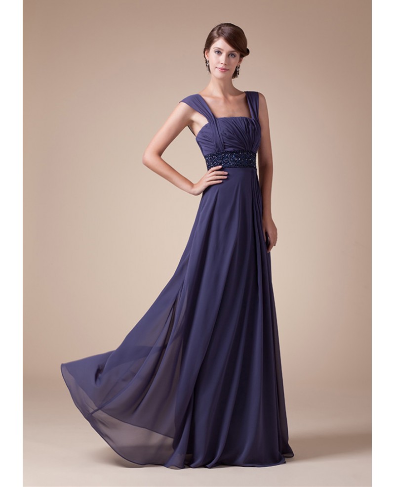 A-line Square Neckline Floor-length Chiffon Prom Dress With Beading