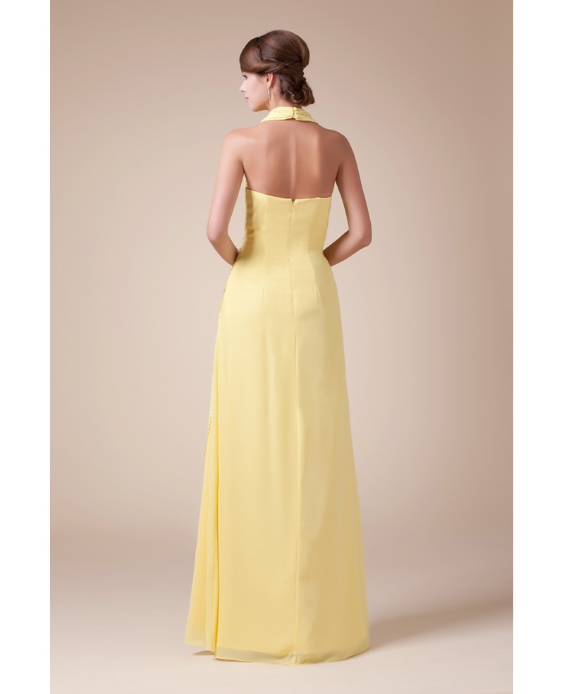 A-line Halter Floor-length Chiffon Prom Dress With Beading - Click Image to Close