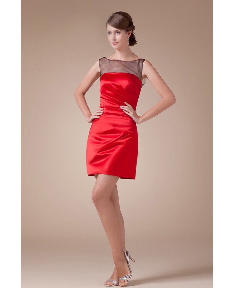 Sheath Scoop Neck Short Satin Cocktail Dress - Click Image to Close