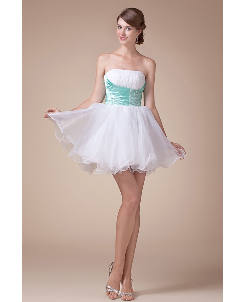 A-line Strapless Short Tulle Prom Dress With Beading - Click Image to Close