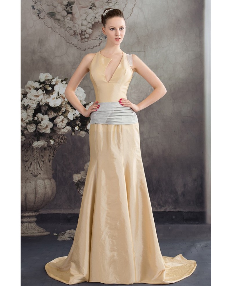 Mermaid V-neck Sweep Train Satin Evening Dress