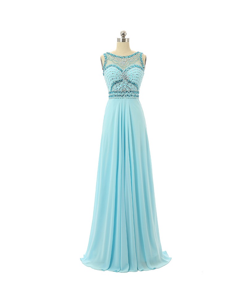 A-line Scoop Sweep-train Prom Dress with Beading