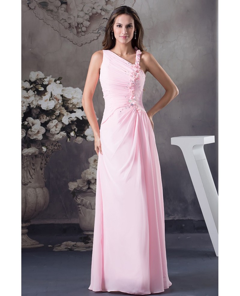 A-line One-shoulder Floor-length Chiffon Prom Dress With Beading