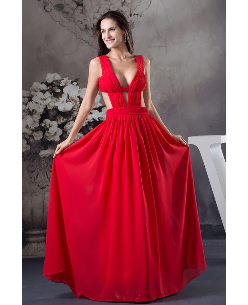 A-line V-neck Floor-length Chiffon Evening Dress - Click Image to Close