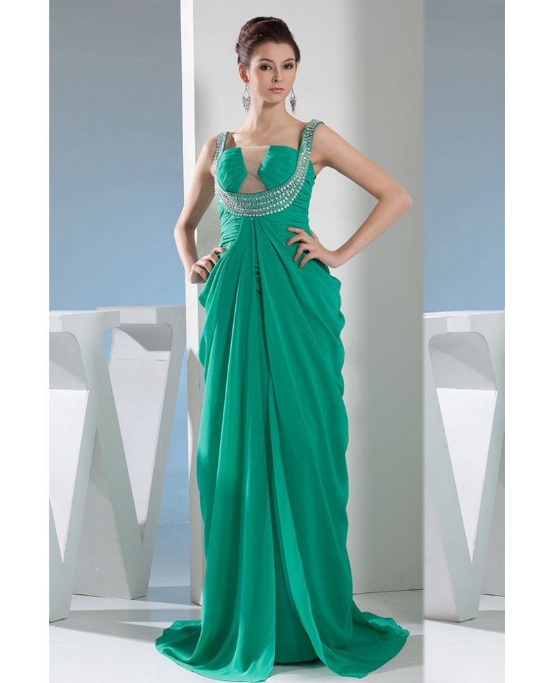 Ball-gown Square Neckline Floor-length Chiffon Prom Dress With Beading - Click Image to Close