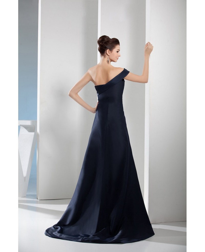 A-line One-shoulder Sweep Train Satin Evening Dress - Click Image to Close