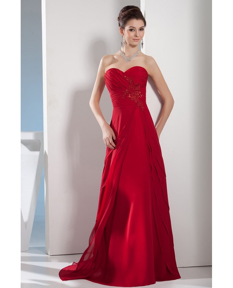 A-line Sweetheart Sweep Train Satin Chiffon Evening Dress