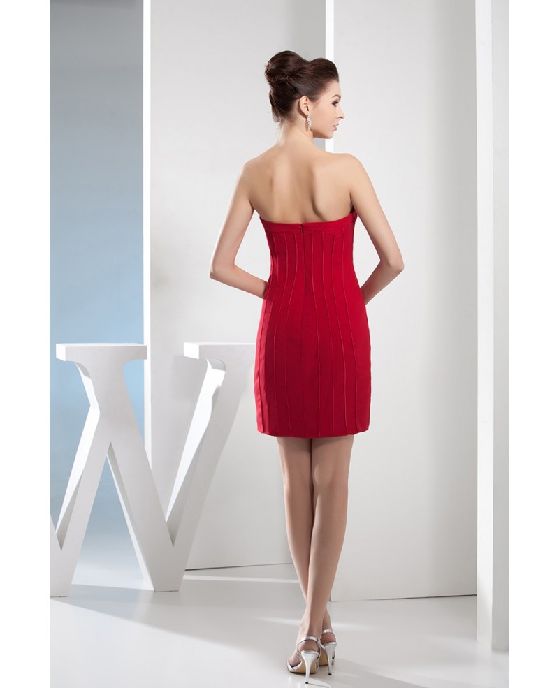 Sheath Strapless Short Satin Cocktail Dress - Click Image to Close