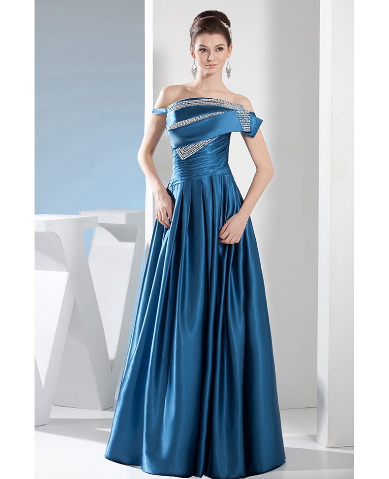 A-line Off-the-shoulder Floor-length Satin Evening Dress - Click Image to Close