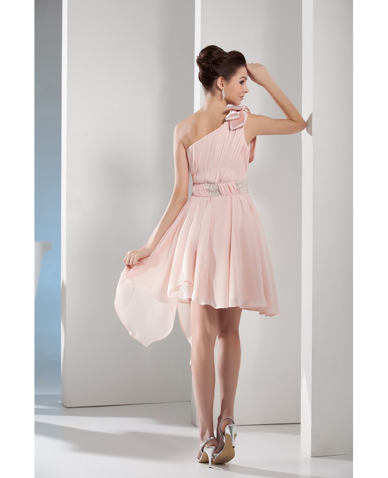 A-line One-shoulder Asymmetrical Chiffon Prom Dress With Beading