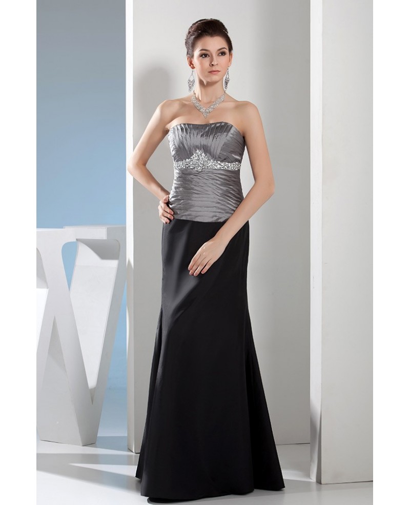 Mermaid Strapless Floor-length Satin Evening Dress With Beading - Click Image to Close