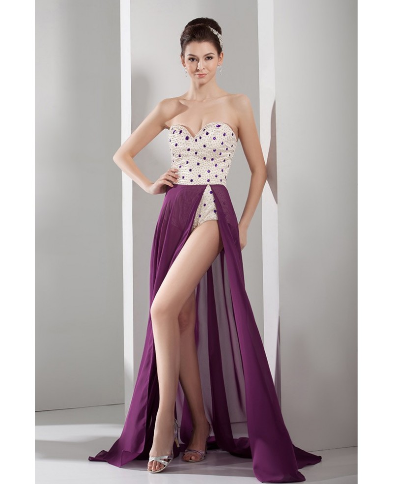 A-line Sweetheart Floor-length Chiffon Prom Dress With Split - Click Image to Close