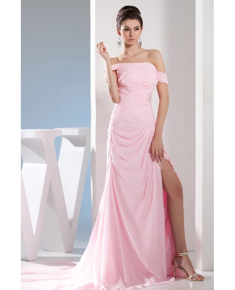 Mermaid Off-the-shoulder Sweep Train Chiffon Evening Dress - Click Image to Close