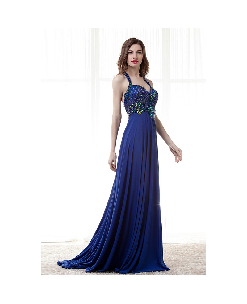 A-Line Sweetheart Floor-Length Chiffon Prom Dress With Ruffle Beading Sequins Pleated