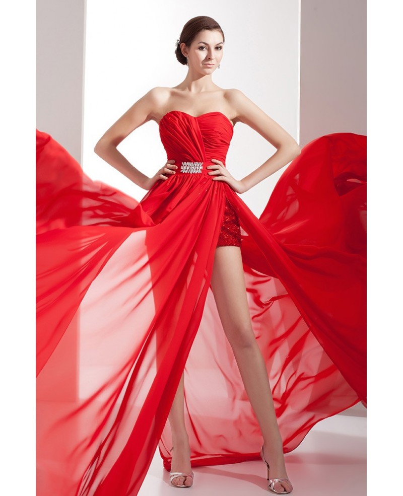 A-line Sweetheart Court Train Chiffon Evening Dress With Beading