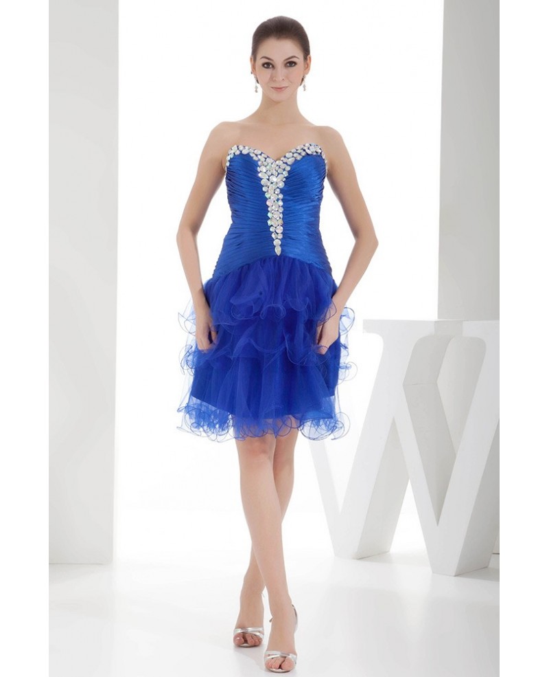 A-line Sweetheart Knee-length Satin Tulle Prom Dress With Beading - Click Image to Close