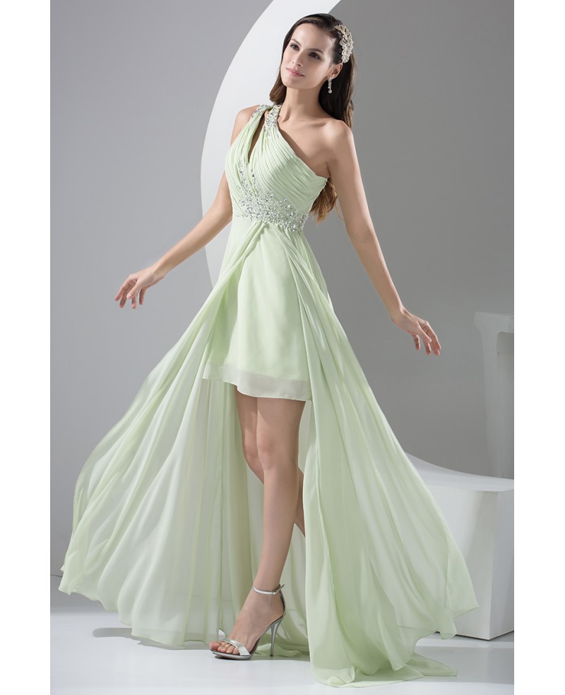 A-line One-shoulder Asymmetrical Chiffon Prom Dress With Beading - Click Image to Close