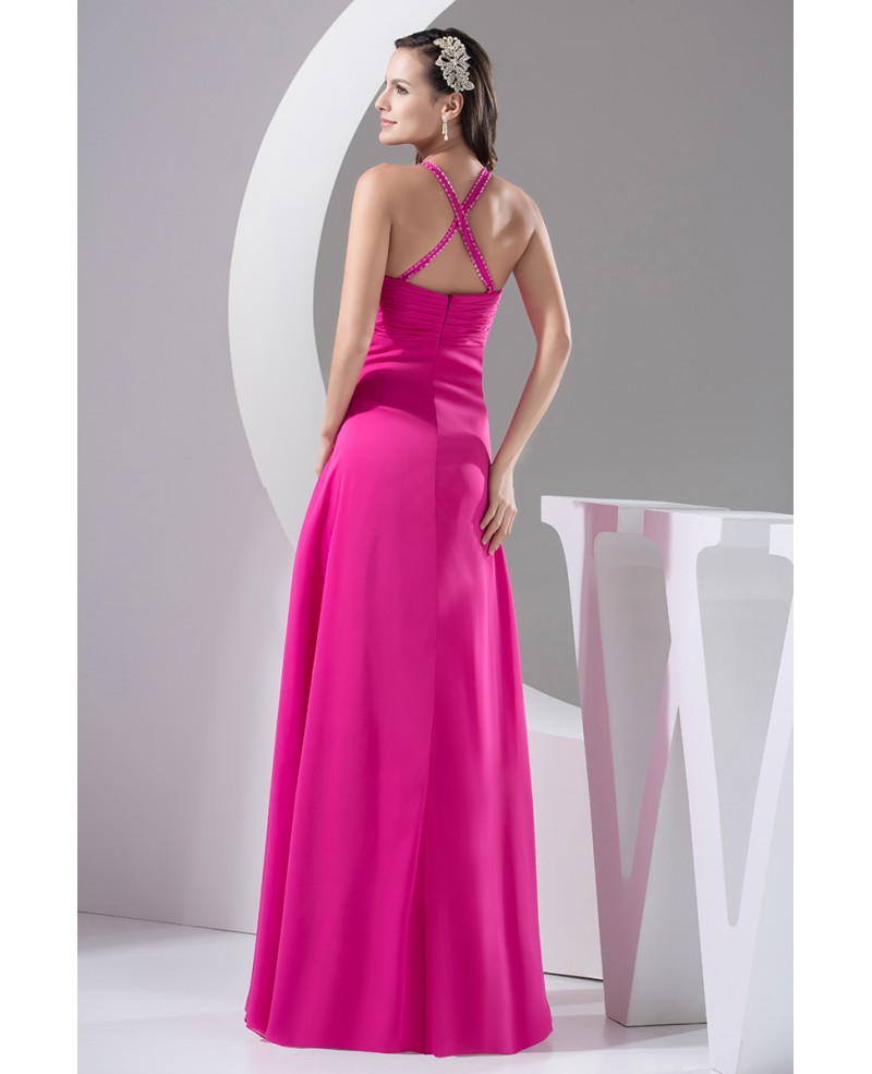 A-line V-neck Floor-length Chiffon Prom Dress With Beading