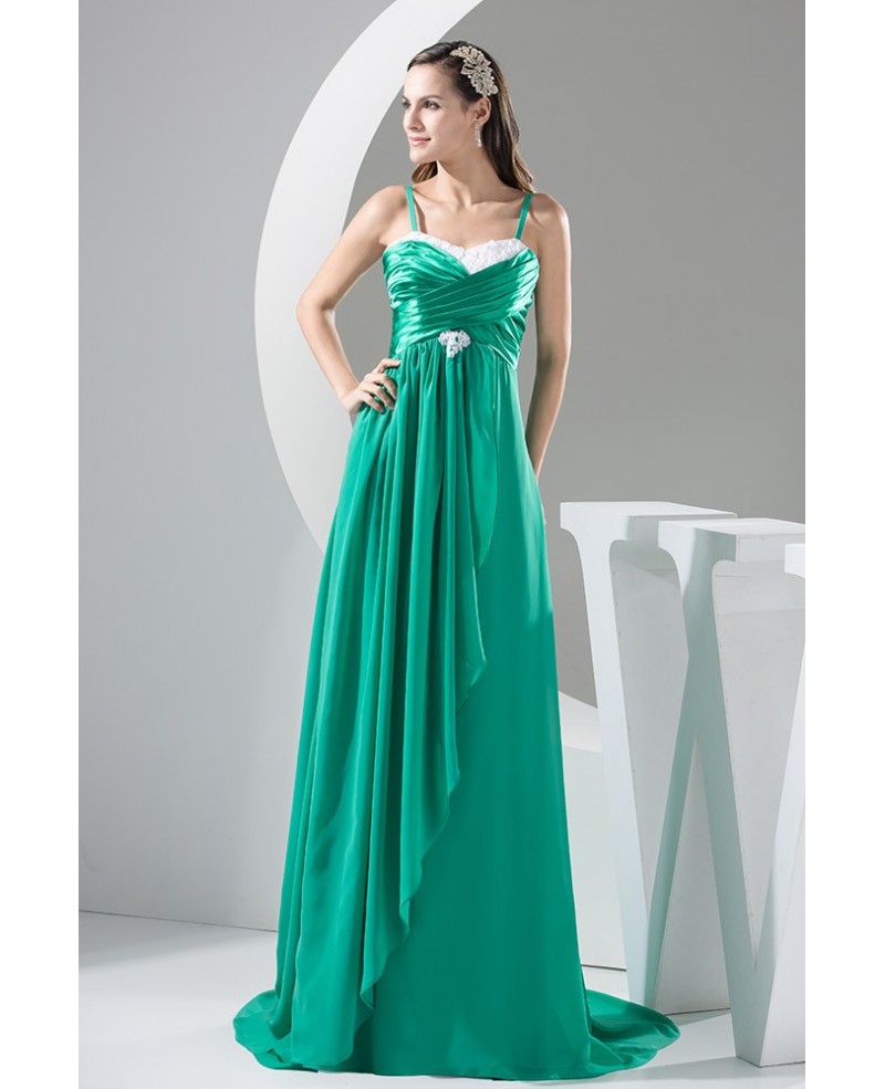 Long Green Sweep Train Chiffon Prom Dress with Spaghetti Straps - Click Image to Close