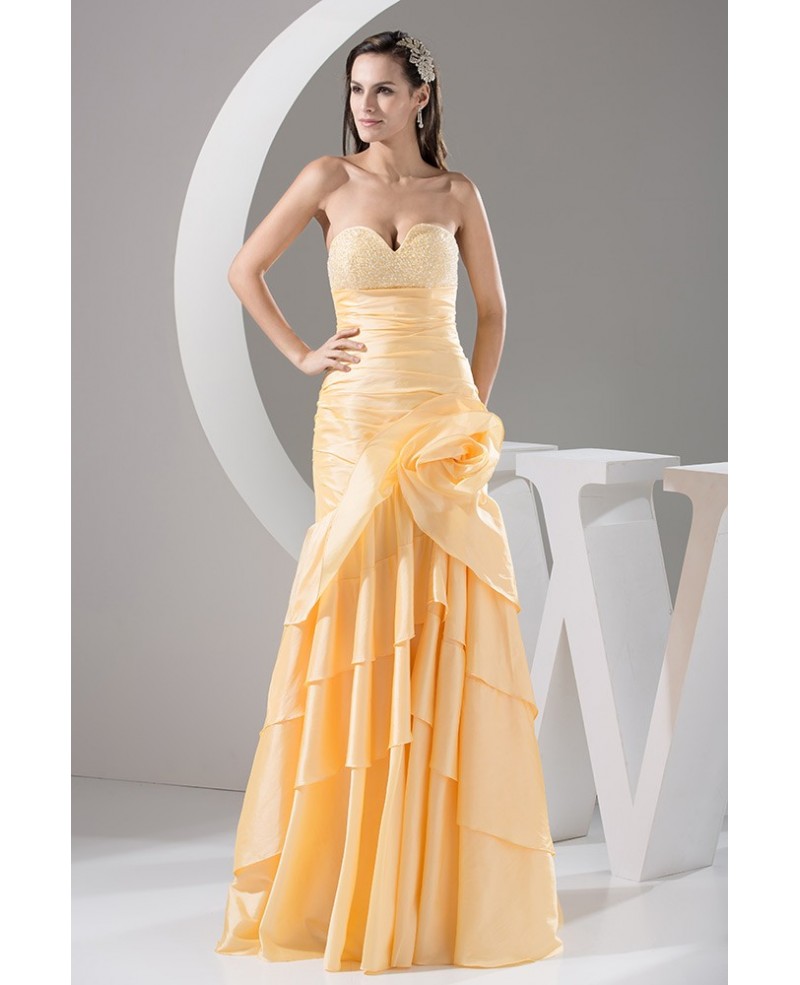 Gold Taffeta Sweetheart Long Prom Dress With Beading - Click Image to Close