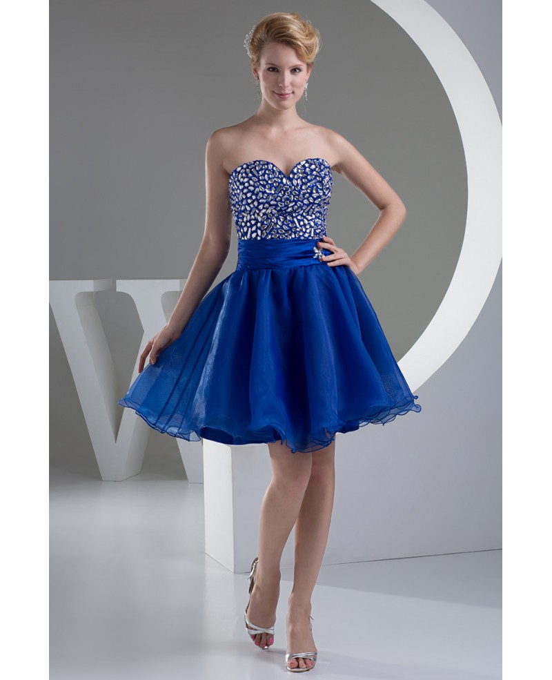 A-line Sweetheart Short Tulle Prom Dress With Beading