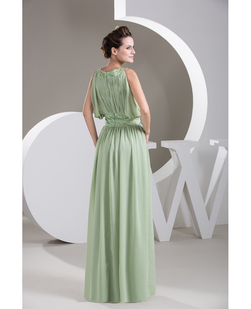 Green High Neck Floor-length Chiffon Prom Dress With Beading