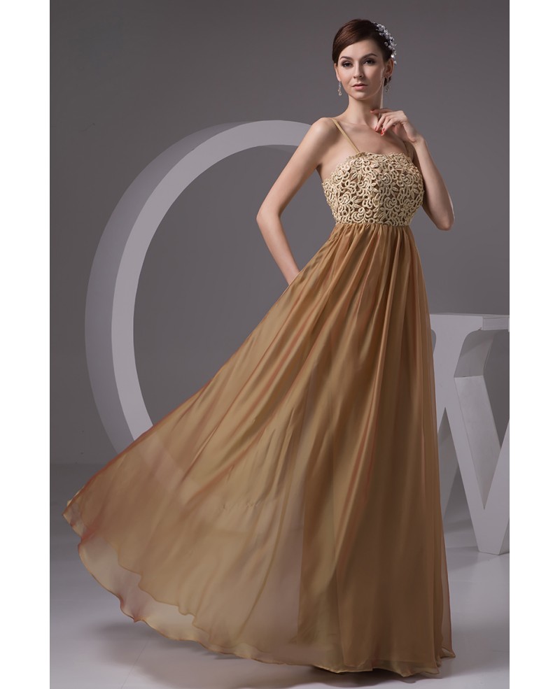 A-line Strapless Floor-length Chiffon Prom Dress With Lace - Click Image to Close