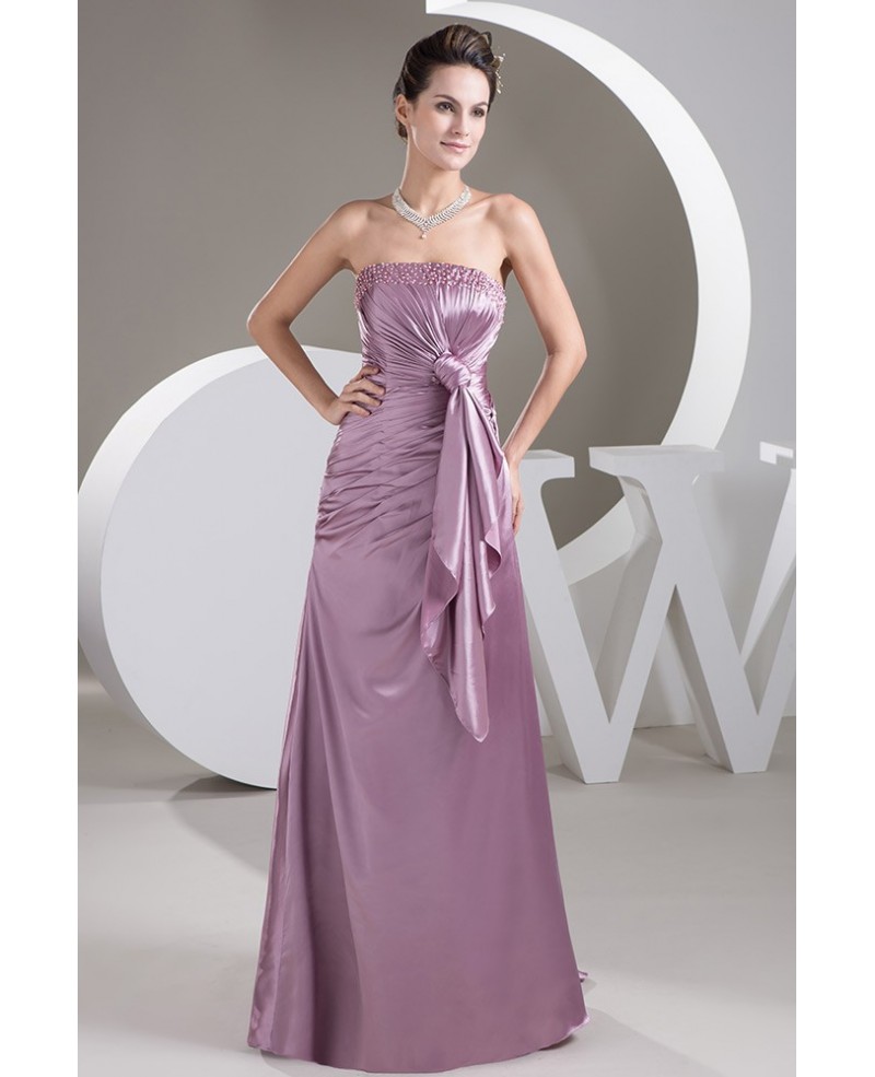 Pearl Pink Strapless Floor-length Satin Evening Dress With Beading