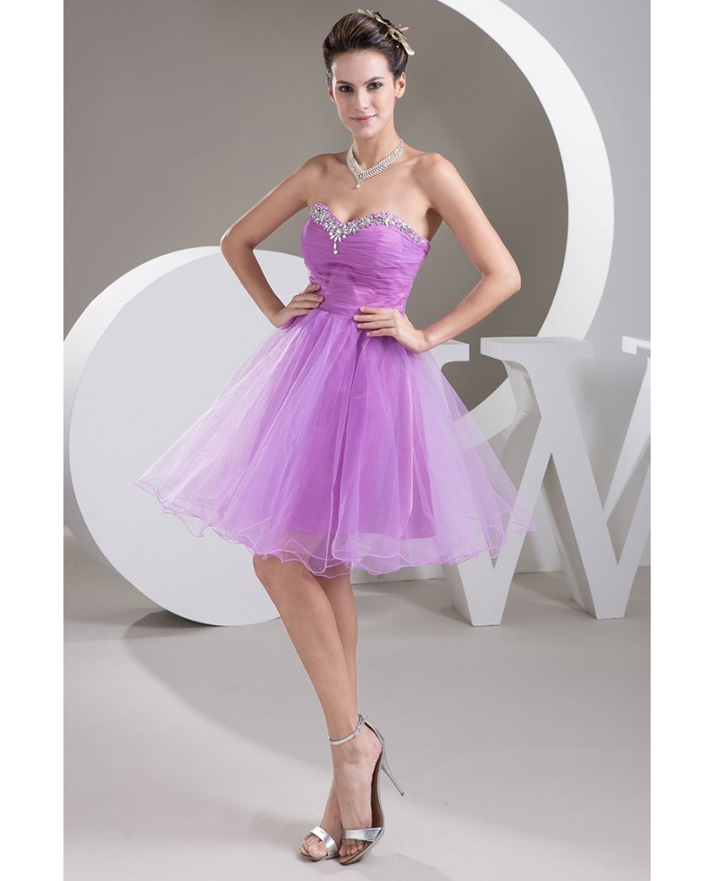 A-line Sweetheart Short Tulle Prom Dress With Beading - Click Image to Close