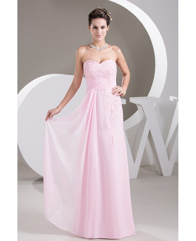 Blush Pink A-line Sweetheart Floor-length Chiffon Prom Dress With Beading