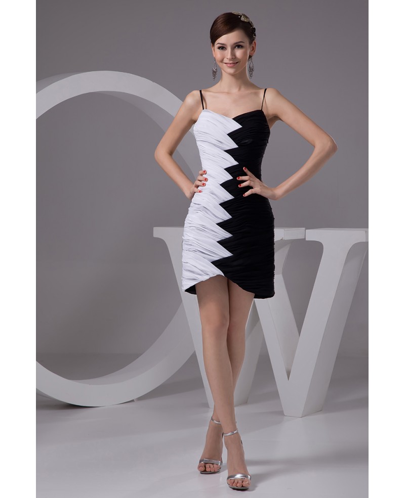 Black and White Sheath V-neck Short Chiffon Cocktail Dress - Click Image to Close