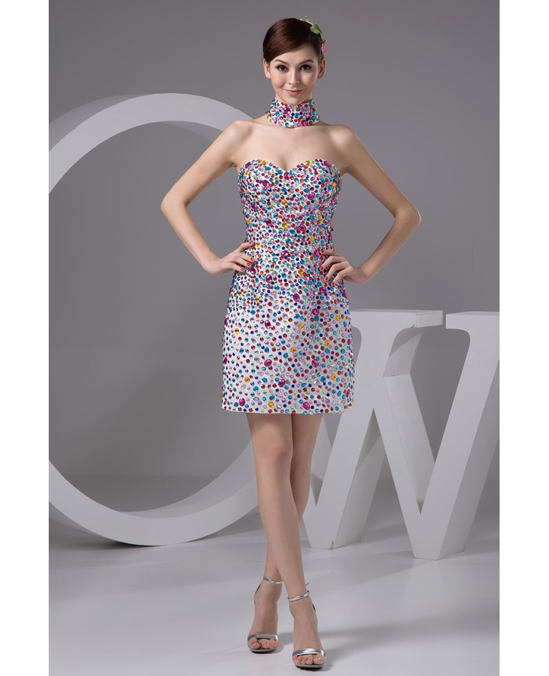 Sheath Sweetheart Short Satin Homecoming Dress With Beading