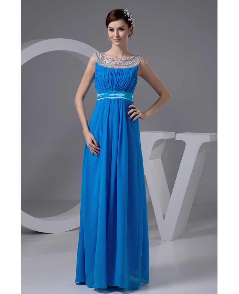 A-line Scoop Neck Floor-length Chiffon Prom Dress With Beading