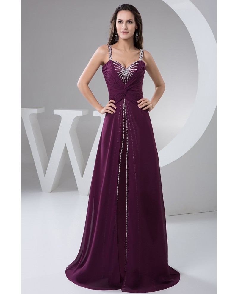 A-line Sweetheart Floor-length Chiffon Prom Dress With Beading