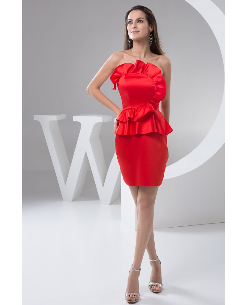 Sheath Strapless Short Satin Cocktail Dress