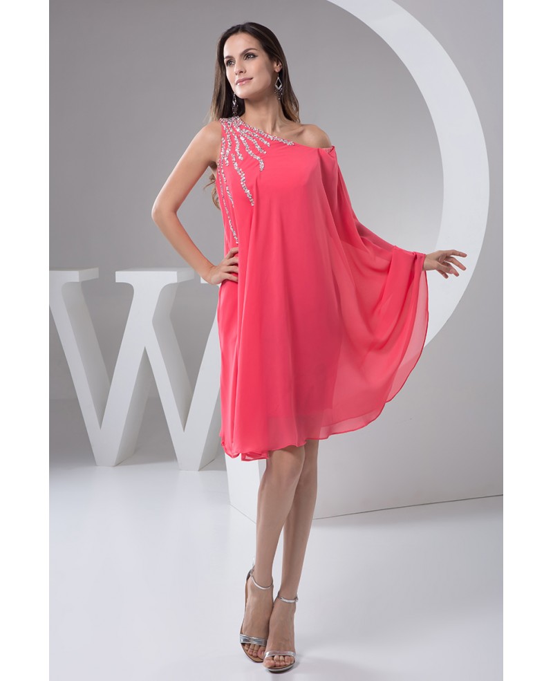 A-line Shoulder Knee-length Chiffon Prom Dress With Beading