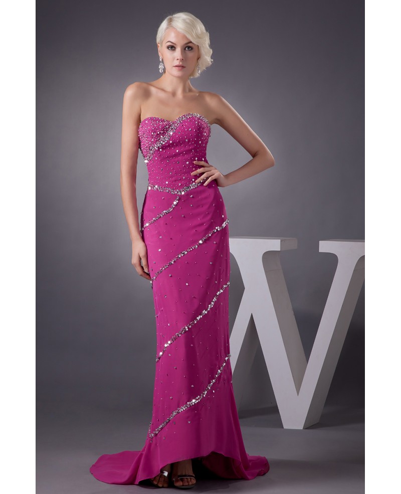 Mermaid Sweetheart Sweep Train Chiffon Evening Dress With Beading