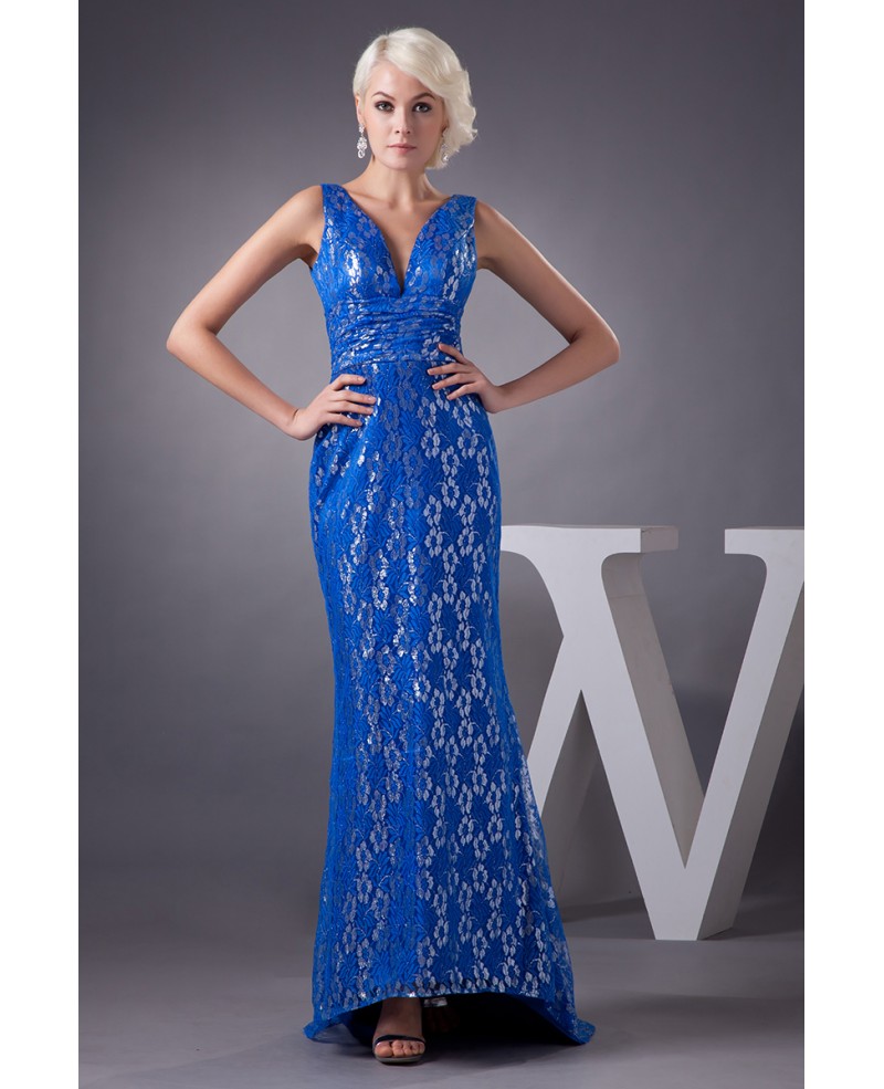 Mermaid V-neck Sweep Train Lace Evening Dress - Click Image to Close