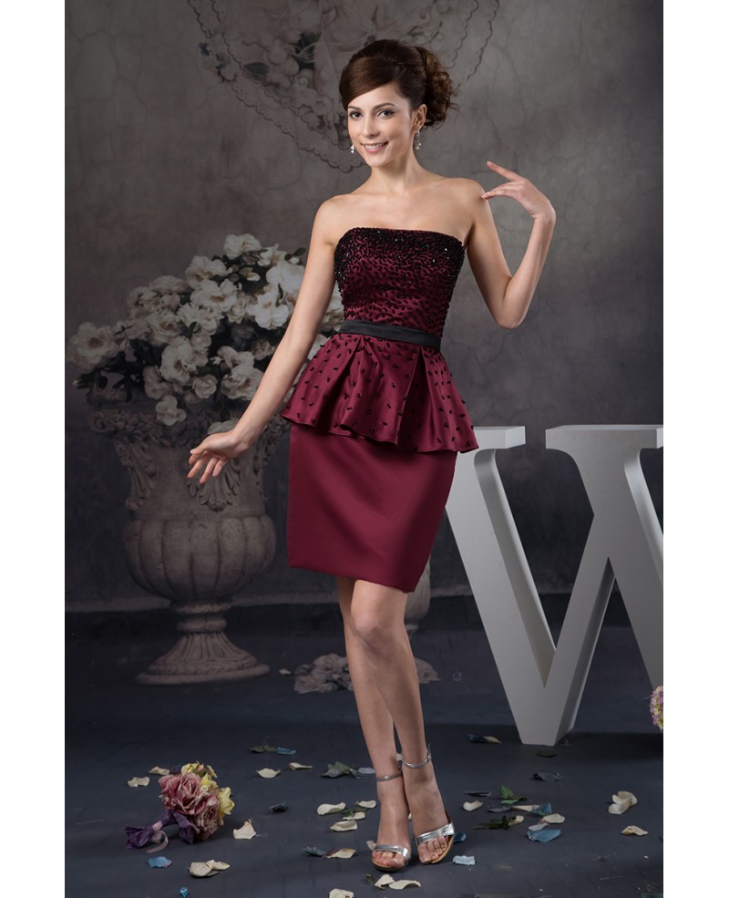 Sheath Strapless Short Satin Cocktail Dress