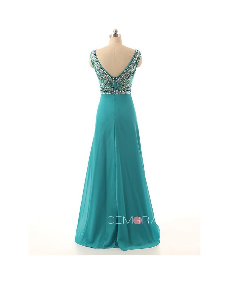 A-Line Scoop Neck Floor-Length Chiffon Prom Dress With Beading