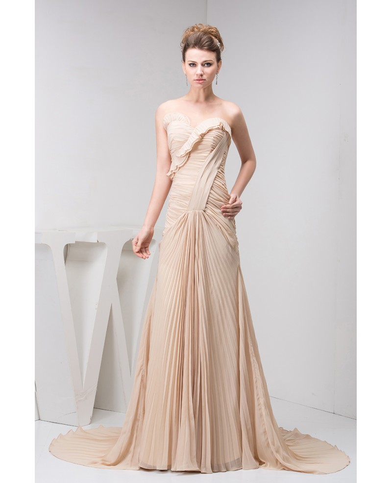 A-line Sweetheart Sweep Train Chiffon Evening Dress - Click Image to Close