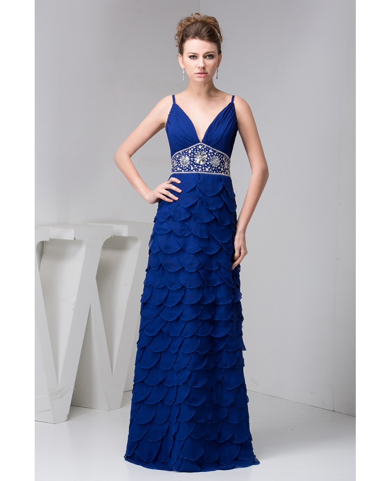 Sheath V-neck Floor-length Chiffon Evening Dress With Beading