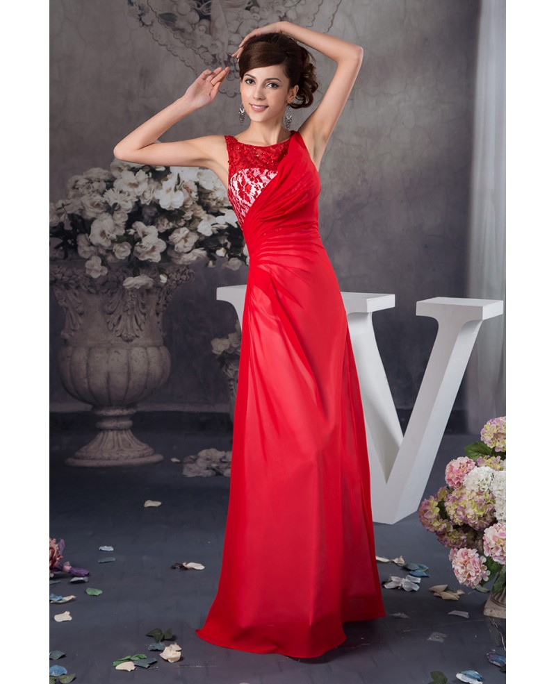 A-line Scoop Neck Floor-length Chiffon Evening Dress