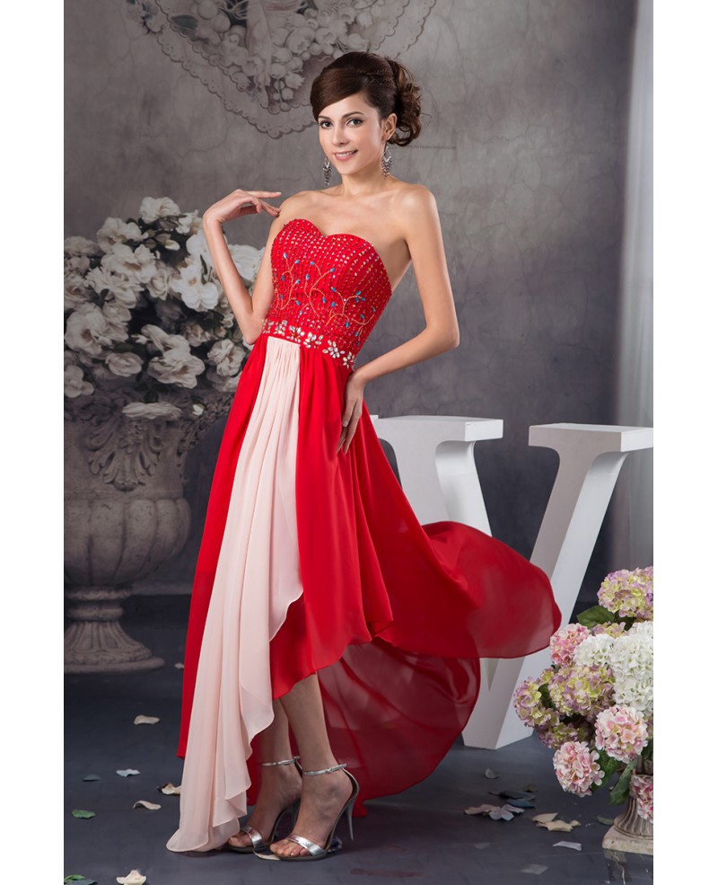 A-line Sweetheart Asymmetrical Chiffon Prom Dress With Beading