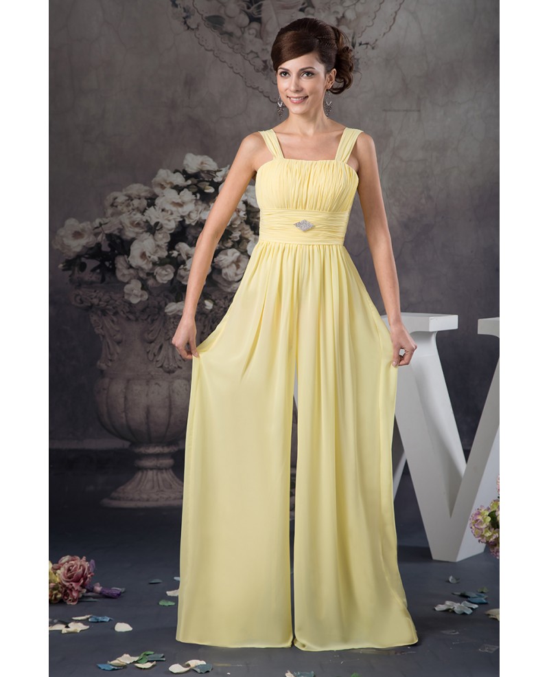 A-line Strapless Floor-length Chiffon Jumpsuit