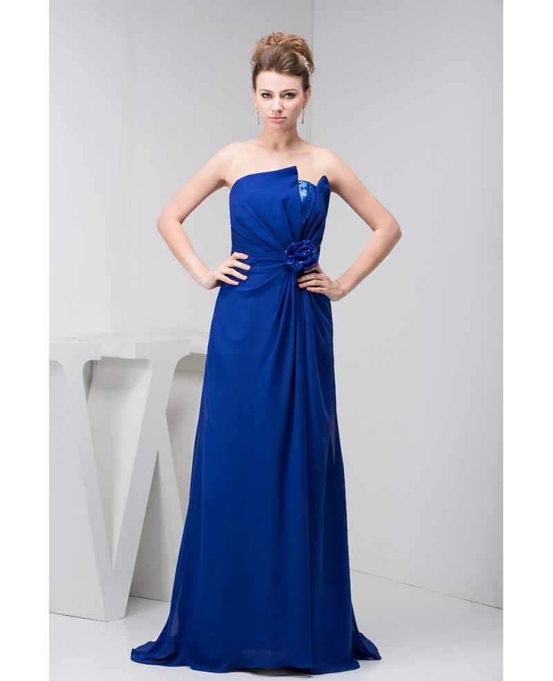 A-line Strapless Sweep Train Chiffon Evening Dress With Sequins