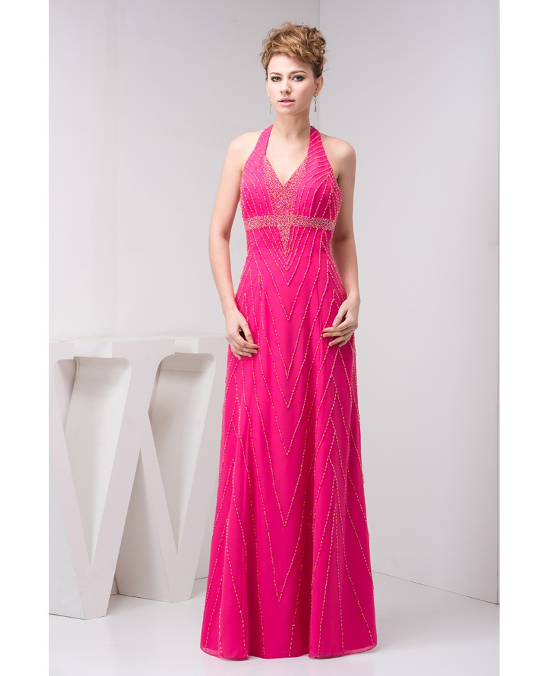 A-lien Halter Floor-length Chiffon Prom Dress With Beading - Click Image to Close
